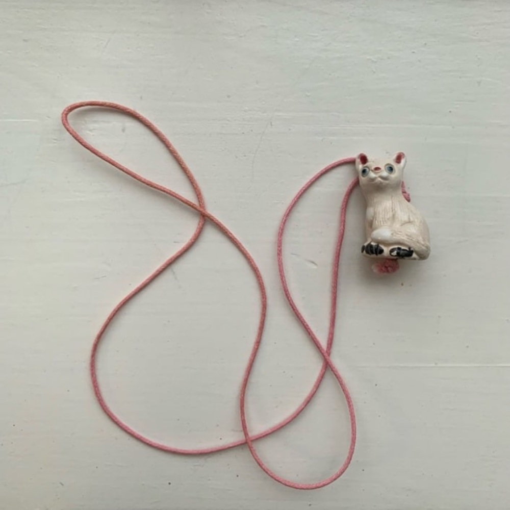 Clay Cat Necklace (Handmade) + Bonus Stud Earrings